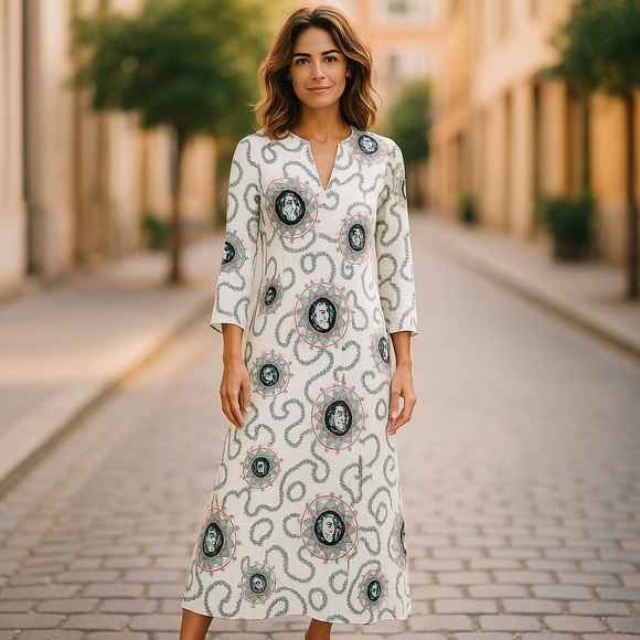 IDLI by Thierry Journo Long Sleeve Mythology Printed Maxi Dress - Ivory, Size XS - Picture 1 of 3